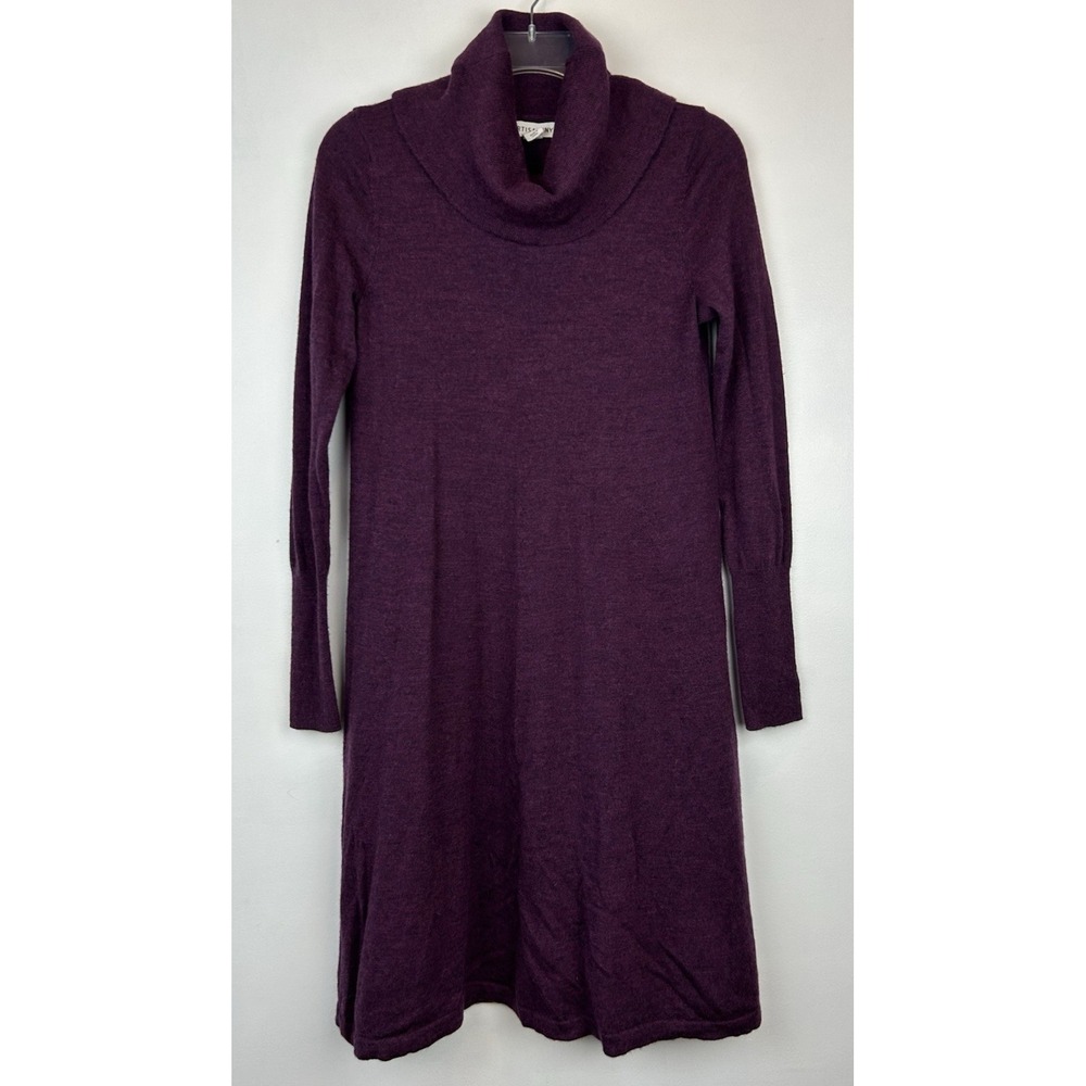 Sweater Dress Womens Small Purple Knit Merino Wool Turtleneck Office Career
